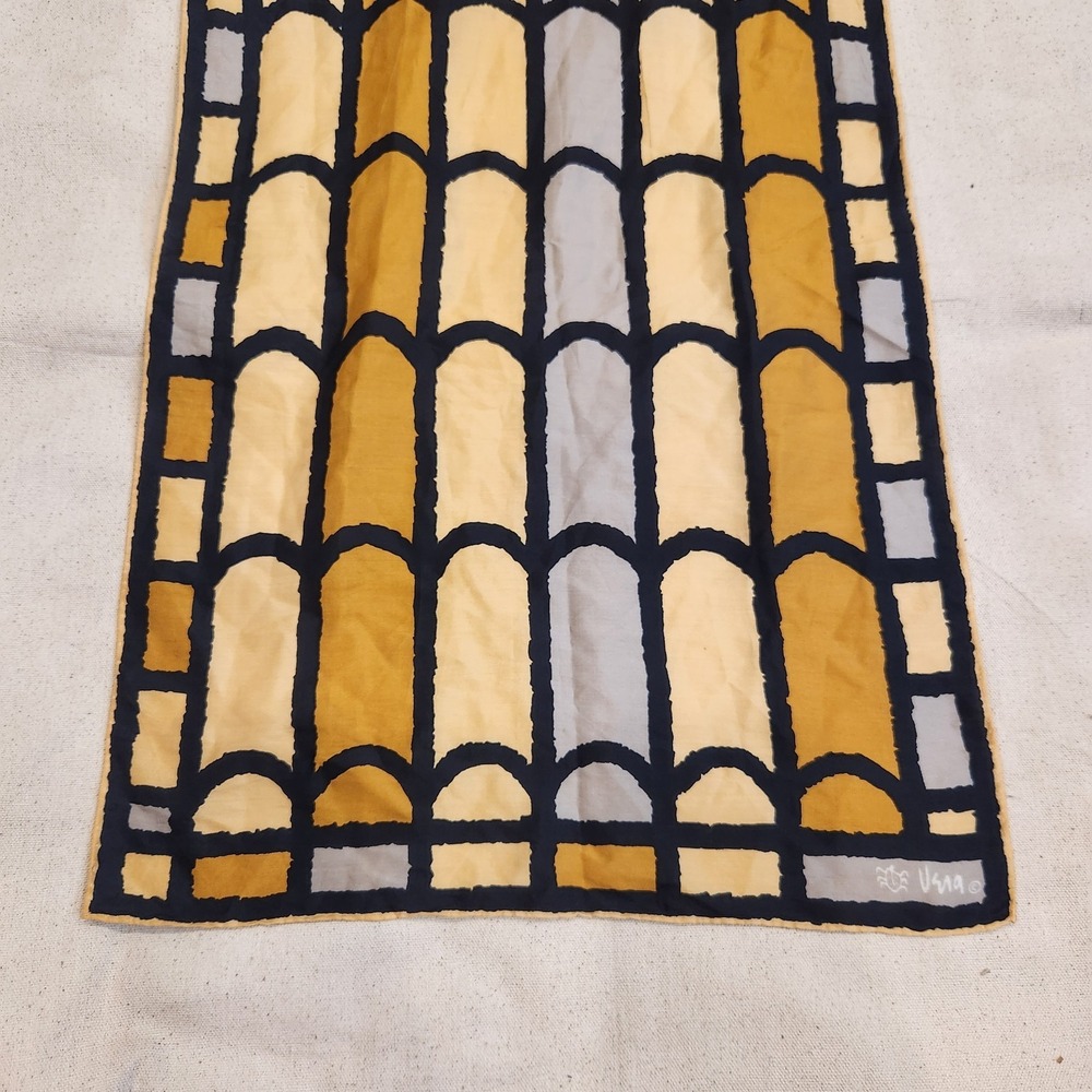 Vintage Vera Neumann Stained Glass Geometric Print Cotton Scarf Yellow Silk
